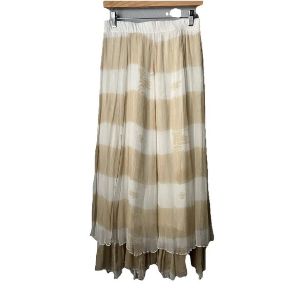 Chicos Maxi Skirt XS/Sz 0 Yellow/White Gauzy Floaty Ripple Hem Elastic Waist - Picture 1 of 3